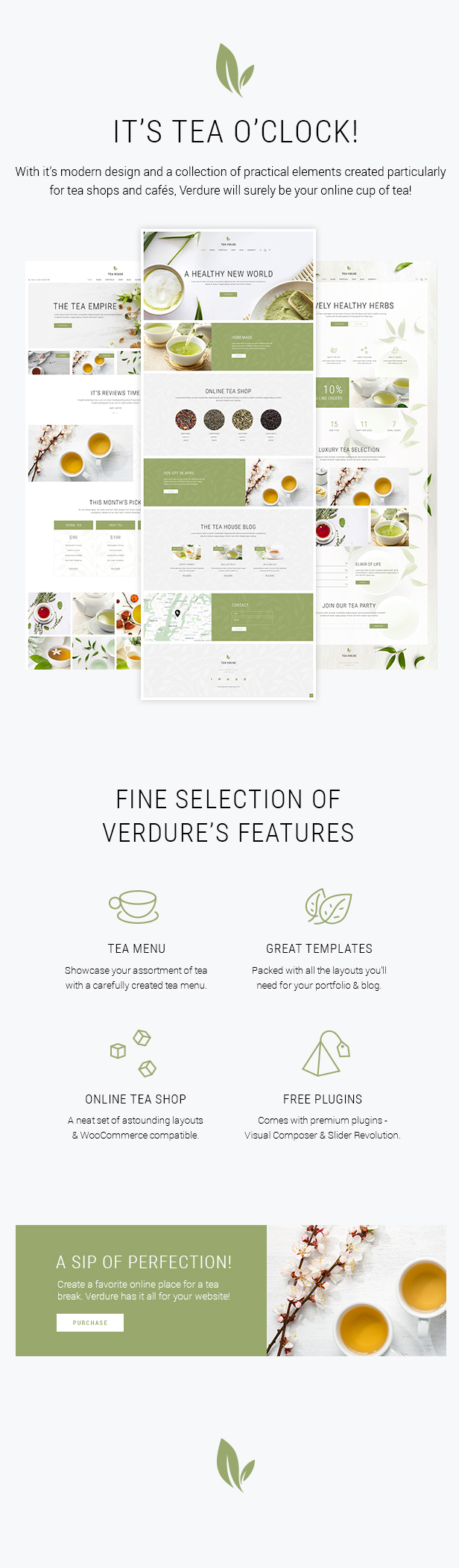 WordPress theme Verdure - A Modern Tea House and Shop Theme (Food)